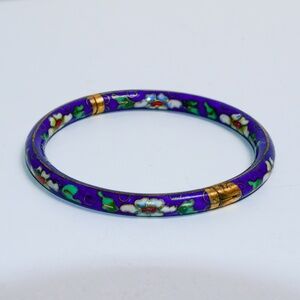 Deep blue floral enamel cloisonné bracelet